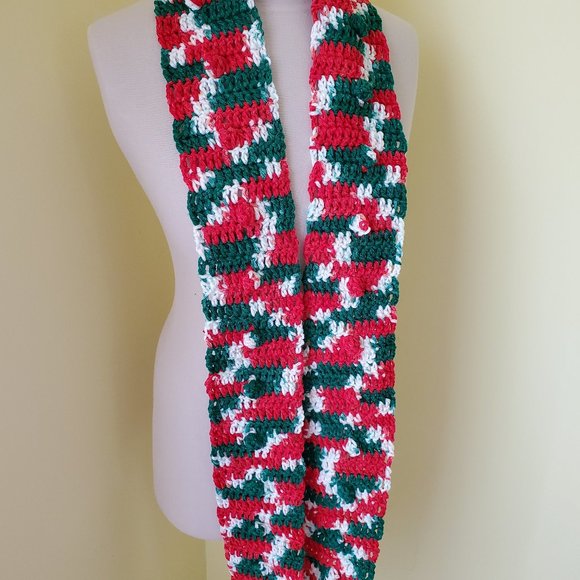 Crochet Popcorn Mistletoe Skinny Scarf/New - Picture 4 of 5